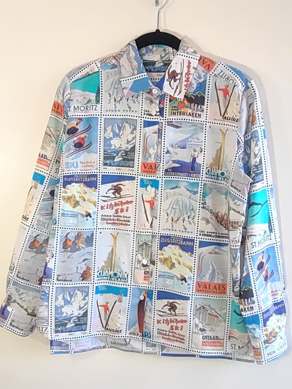 Vilagallo Blouse Vintage Ski Posters Size EU 36  Snow Ski Lodges Retro - Picture 2 of 14